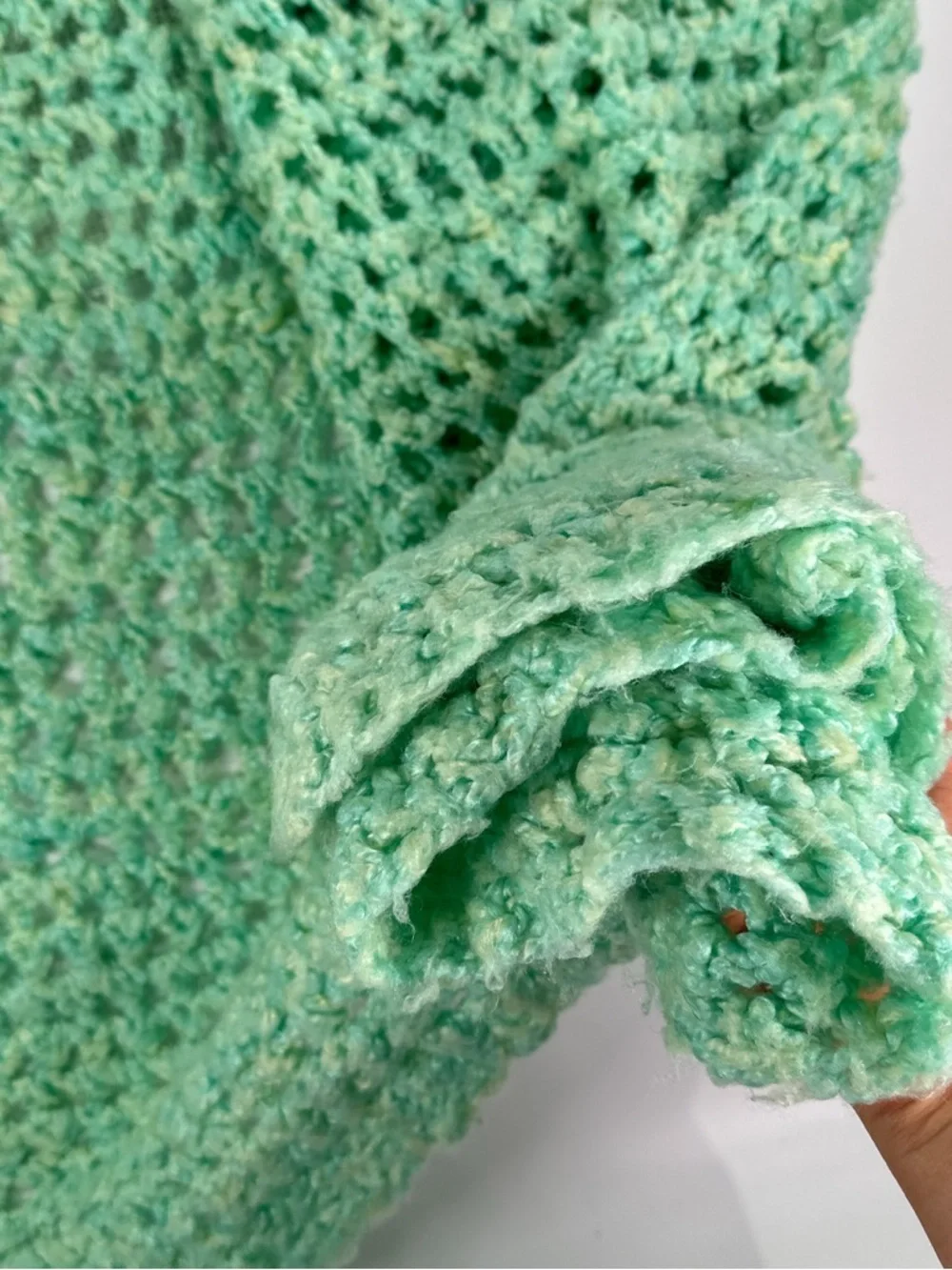 Handmade Mint Green Crochet Afghan Throw 46x44 Grandma Loves Me